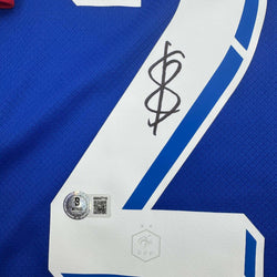 Autographed/Signed Bradley Barcola France French National Team Blue Soccer Jersey Beckett BAS COA (ONLINE ORDER ONLY)