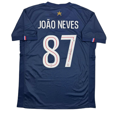 Autographed/Signed Joao Neves PSG Paris Saint Germain Blue Soccer Futbol Jersey Beckett BAS COA (ONLINE ORDER ONLY)