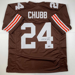 Facsimile Autographed Nick Chubb Cleveland Brown Reprint Laser Auto Football Jersey Size Men's XL (ONLINE ORDER ONLY)