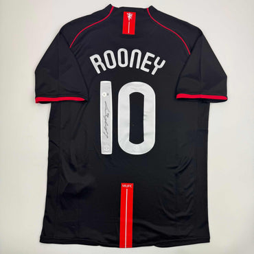 Autographed/Signed Wayne Rooney Manchester United Black 2008 Champions League Final Soccer Jersey Beckett BAS COA (ONLINE ORDER ONLY)