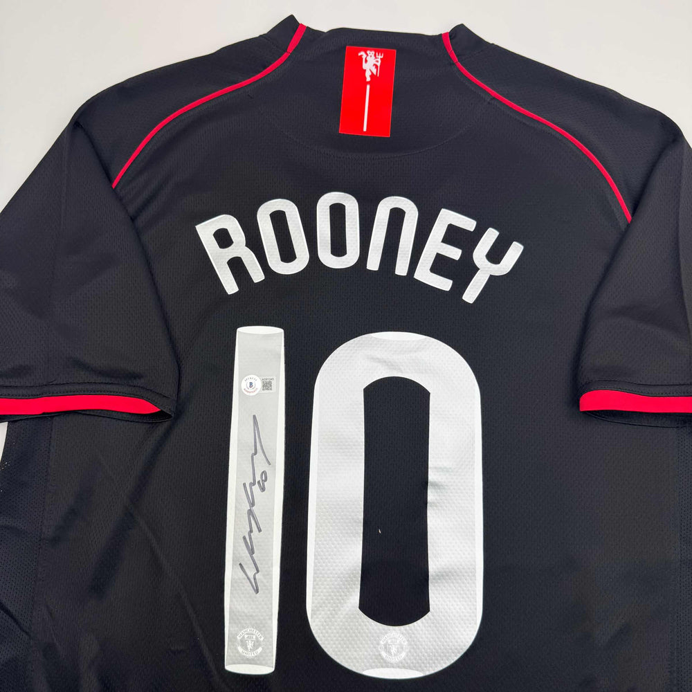 Autographed/Signed Wayne Rooney Manchester United Black 2008 Champions League Final Soccer Jersey Beckett BAS COA (ONLINE ORDER ONLY)