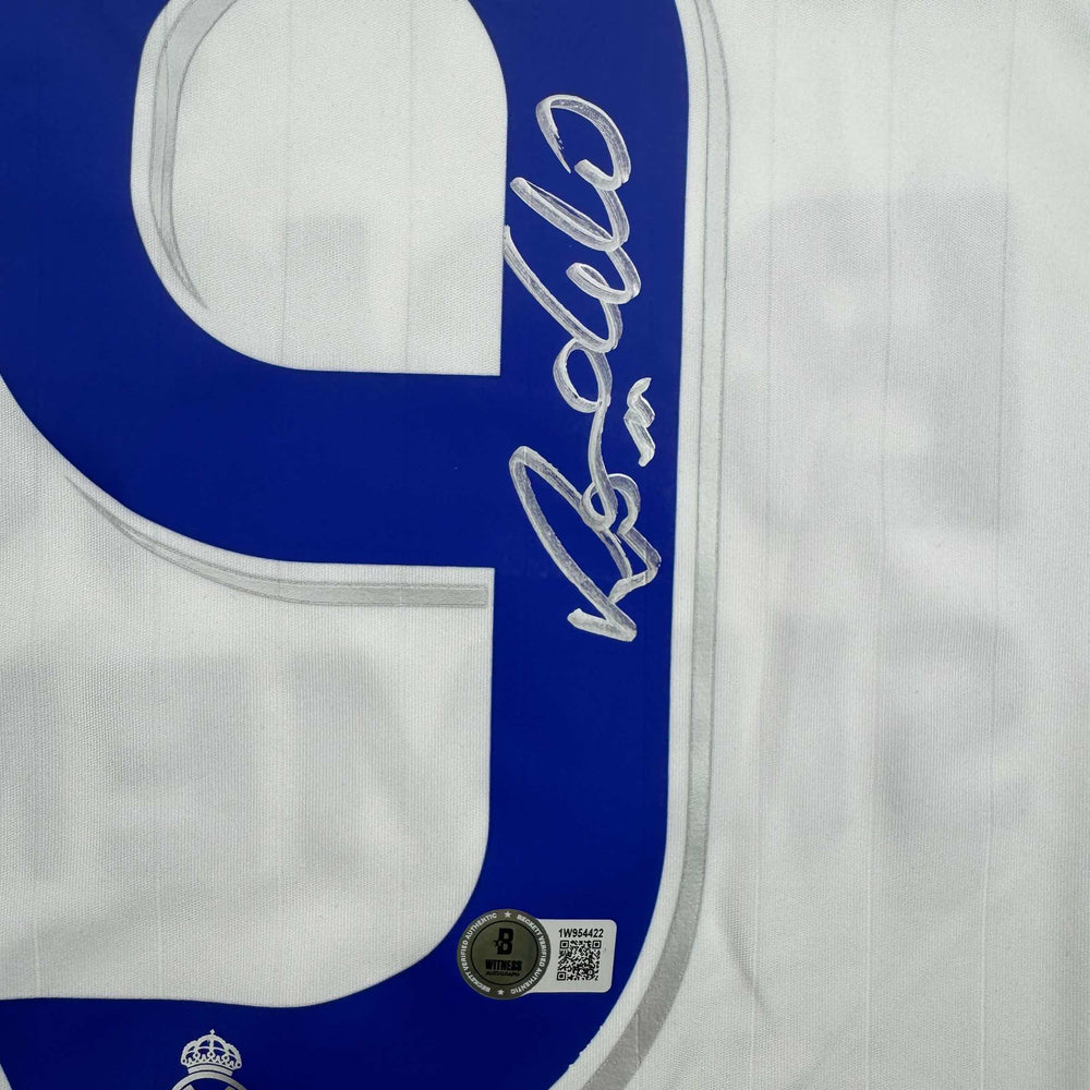Autographed/Signed Ronaldo Nazario Real Madrid White Soccer Jersey Beckett BAS COA (ONLINE ORDER ONLY)