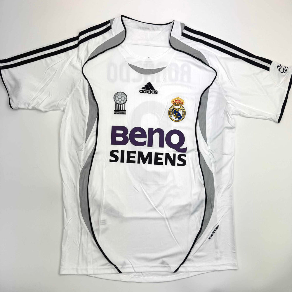 Autographed/Signed Ronaldo Nazario Real Madrid White Soccer Jersey Beckett BAS COA (ONLINE ORDER ONLY)