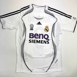 Autographed/Signed Ronaldo Nazario Real Madrid White Soccer Jersey Beckett BAS COA (ONLINE ORDER ONLY)
