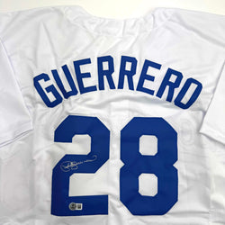 Autographed/Signed Pedro Guerrero Los Angeles LA White Baseball Jersey Beckett BAS COA (ONLINE ORDER ONLY)