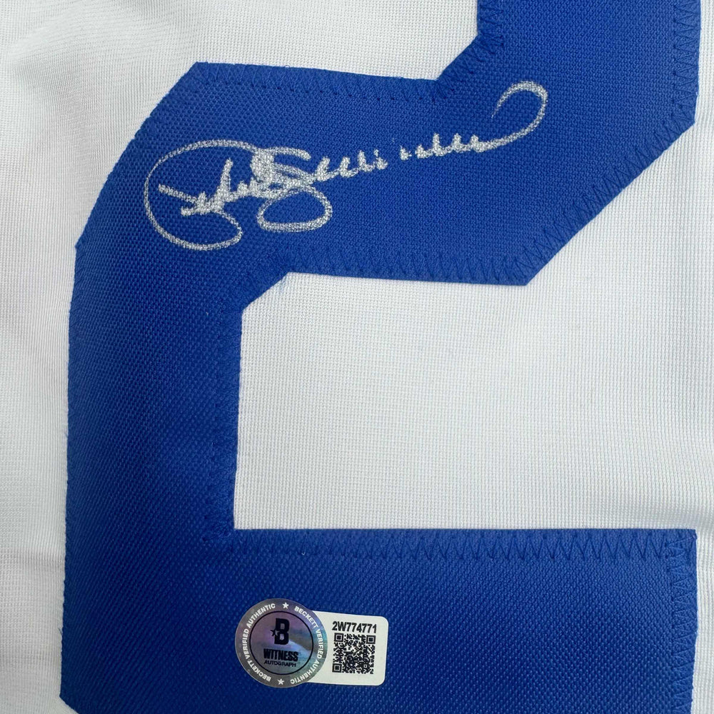 Autographed/Signed Pedro Guerrero Los Angeles LA White Baseball Jersey Beckett BAS COA (ONLINE ORDER ONLY)