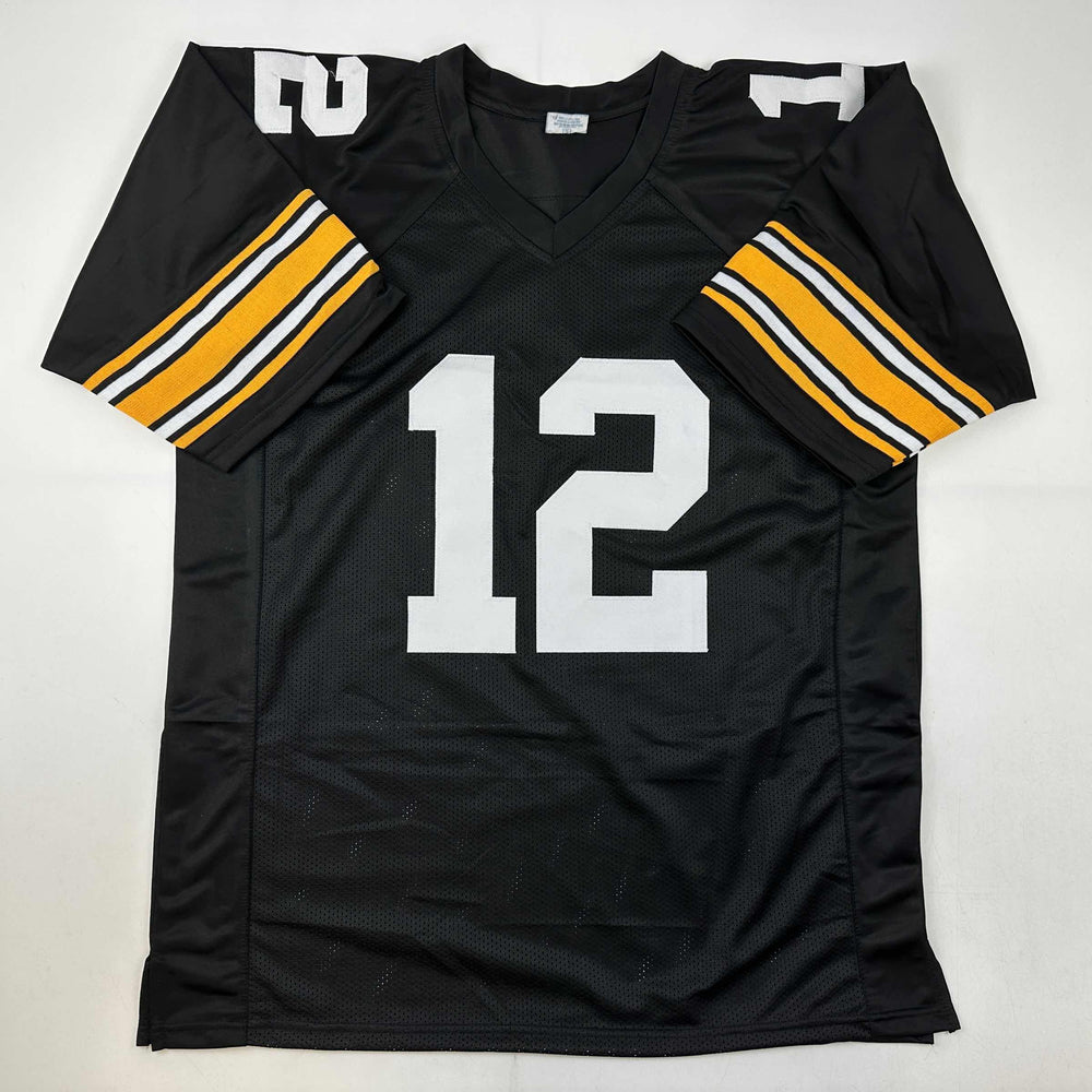 Facsimile Autographed Terry Bradshaw Pittsburgh Black Reprint Laser Auto Football Jersey Size Men's XL (ONLINE ORDER ONLY)