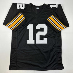 Facsimile Autographed Terry Bradshaw Pittsburgh Black Reprint Laser Auto Football Jersey Size Men's XL (ONLINE ORDER ONLY)
