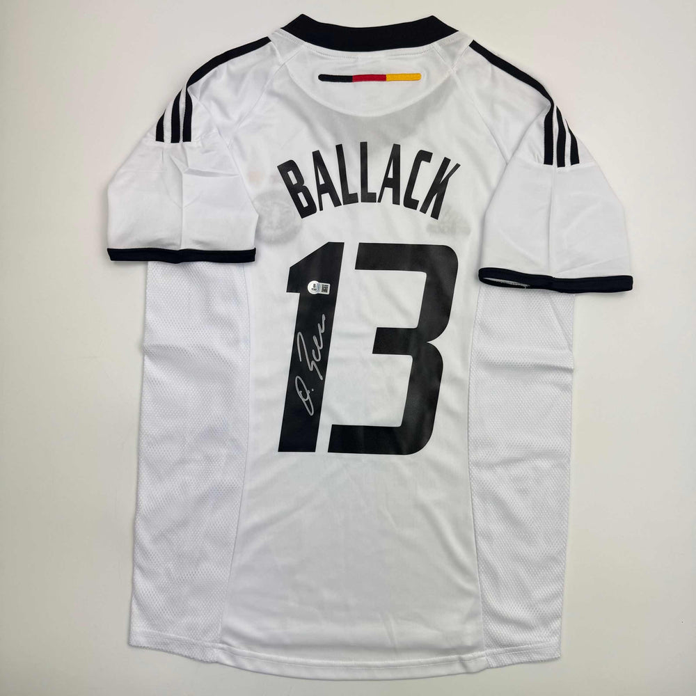 Autographed/Signed Michael Ballack Germany White Soccer World Cup Jersey Beckett BAS COA