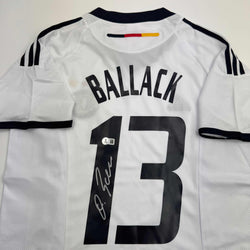 Autographed/Signed Michael Ballack Germany White Soccer World Cup Jersey Beckett BAS COA