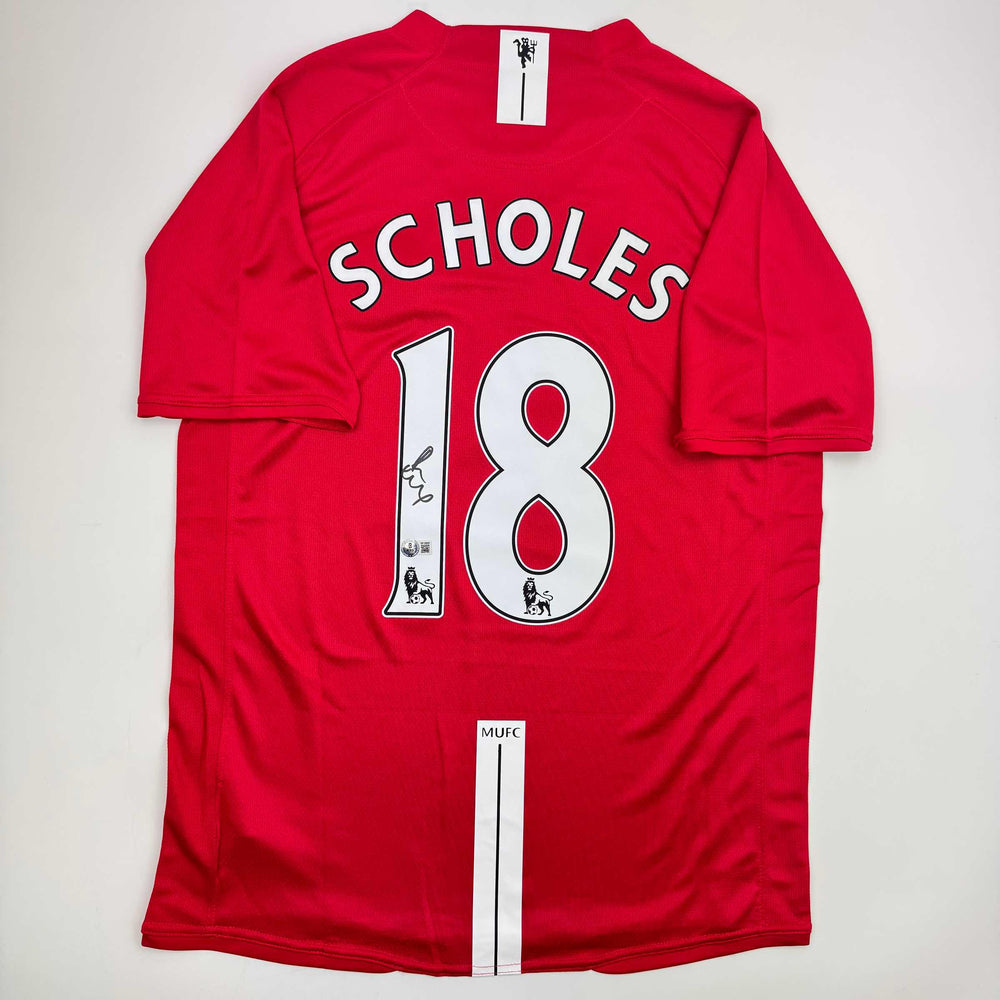 Autographed/Signed Paul Scholes Manchester United Red Soccer Jersey Beckett BAS COA