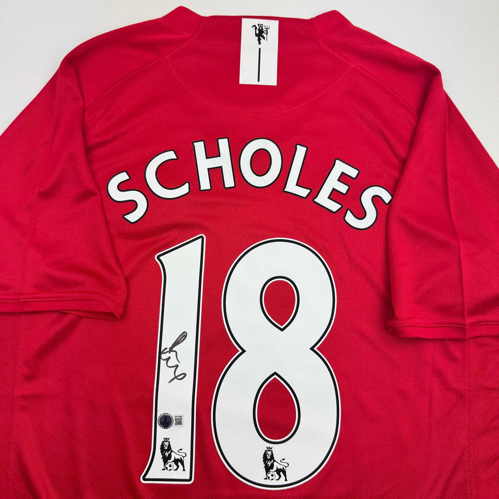 Autographed/Signed Paul Scholes Manchester United Red Soccer Jersey Beckett BAS COA