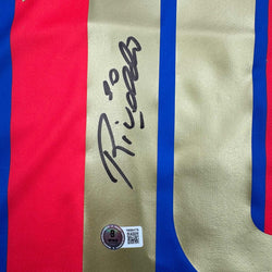 Autographed/Signed Rivaldo Ferreira FC Barcelona Blue Soccer Jersey Beckett BAS COA (ONLINE ORDER ONLY)