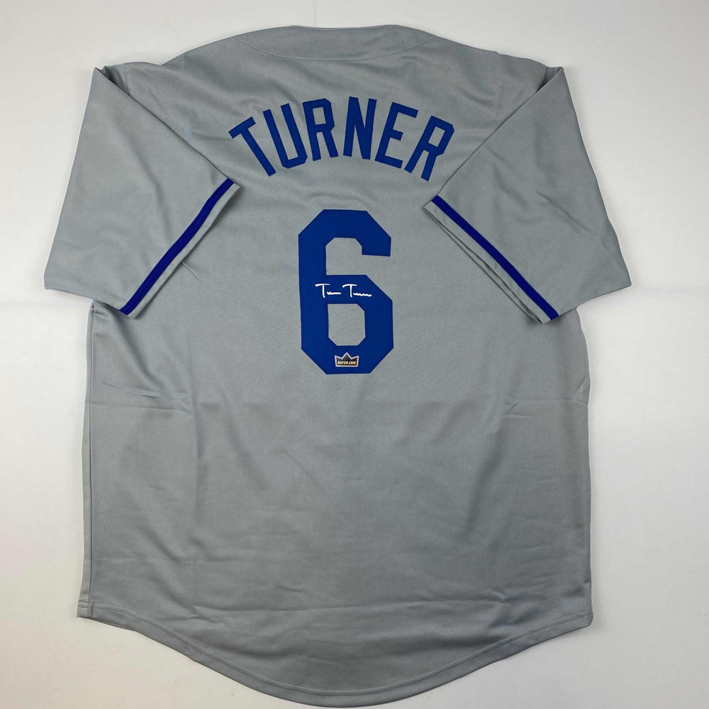 Facsimile Autographed Trea Turner Los Angeles LA Grey Reprint Laser Auto Baseball Jersey Size Men's XL (ONLINE ORDER ONLY)
