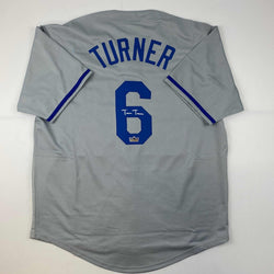 Facsimile Autographed Trea Turner Los Angeles LA Grey Reprint Laser Auto Baseball Jersey Size Men's XL (ONLINE ORDER ONLY)