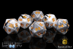 Infinity: N5 Marbled w/ Gold - Official Dice Set (ONLINE ORDER ONLY)