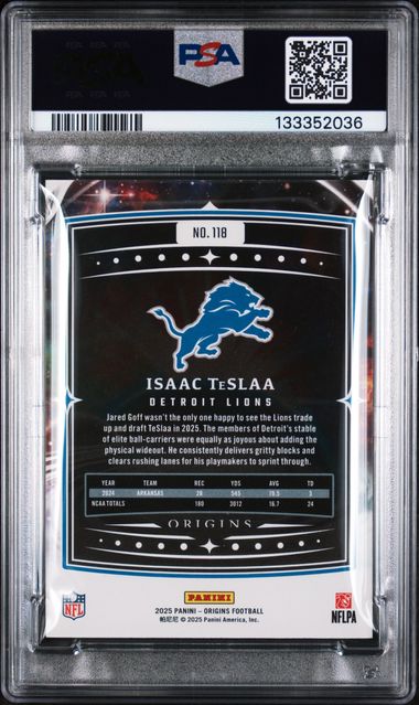 Graded 2025 Panini Origins Isaac Teslaa #118 Rookie RC Football Card PSA 10 Gem Mint (ONLINE ORDER ONLY)