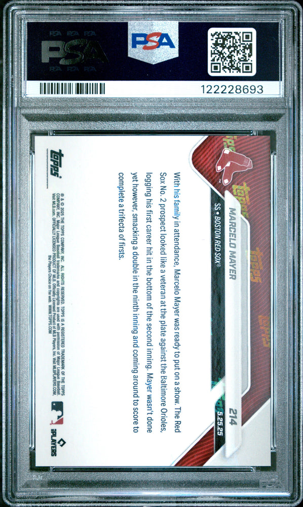 Graded 2025 Topps Now Marcelo Mayer #214 Red Foil /5 Rookie RC Baseball Card PSA 9 Mint (ONLINE ORDER ONLY)