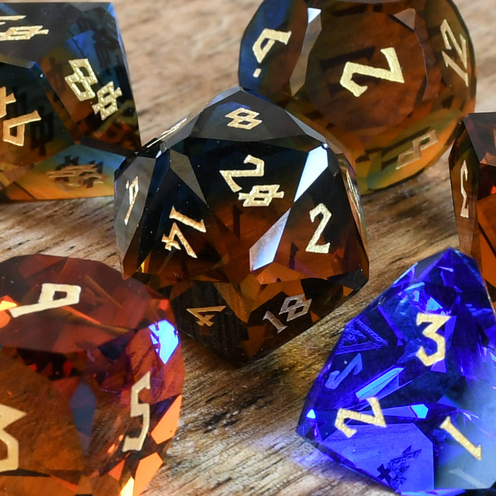 Pre-Order || Ice and Fire Multifaceted Glass Dice Set