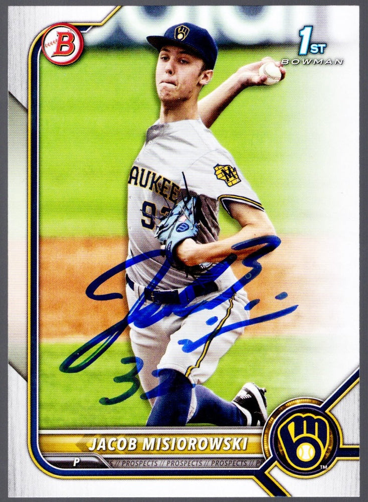 2022 Topps Bowman Draft Jacob Misiorowski #BD132 Auto Milwaukee Brewers Rookie RC Baseball Card Prova COA (ONLINE ORDER ONLY)