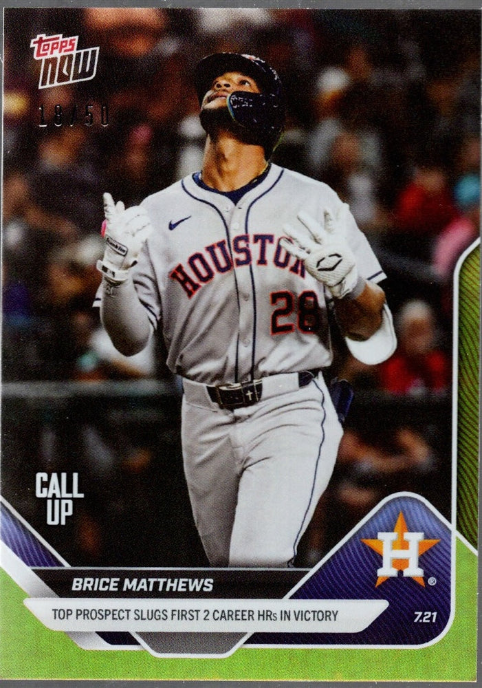 2025 Topps Now Brice Matthews #449 Gold Foil /50 Houston Astros Rookie RC Baseball Card (ONLINE ORDER ONLY)