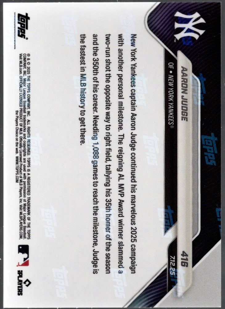 2025 Topps Now Aaron Judge #416 Gold Foil /50 New York Yankees Baseball Card (ONLINE ORDER ONLY)