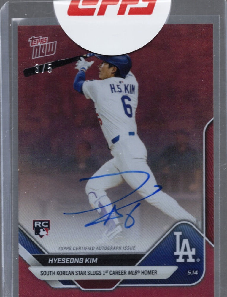 2025 Topps Now Hyeseong Kim #182B Red Auto /5 Los Angeles Dodgers Rookie RC Baseball Card (ONLINE ORDER ONLY)