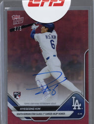 2025 Topps Now Hyeseong Kim #182B Red Auto /5 Los Angeles Dodgers Rookie RC Baseball Card (ONLINE ORDER ONLY)