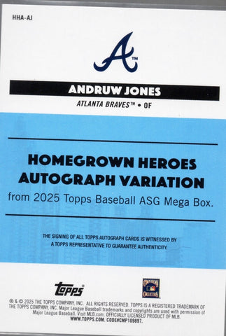 2025 Topps All Star Game Andruw Jones #HHAAJ Homegrown Heros Autograph Variation /50 Baseball Card (ONLINE ORDER ONLY)