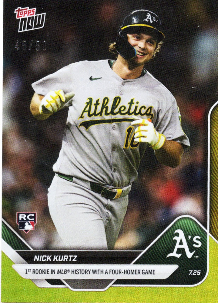 2025 Topps Now Nick Kurtz #464 Gold Foil /50 Athletics Rookie RC Baseball Card (ONLINE ORDER ONLY)