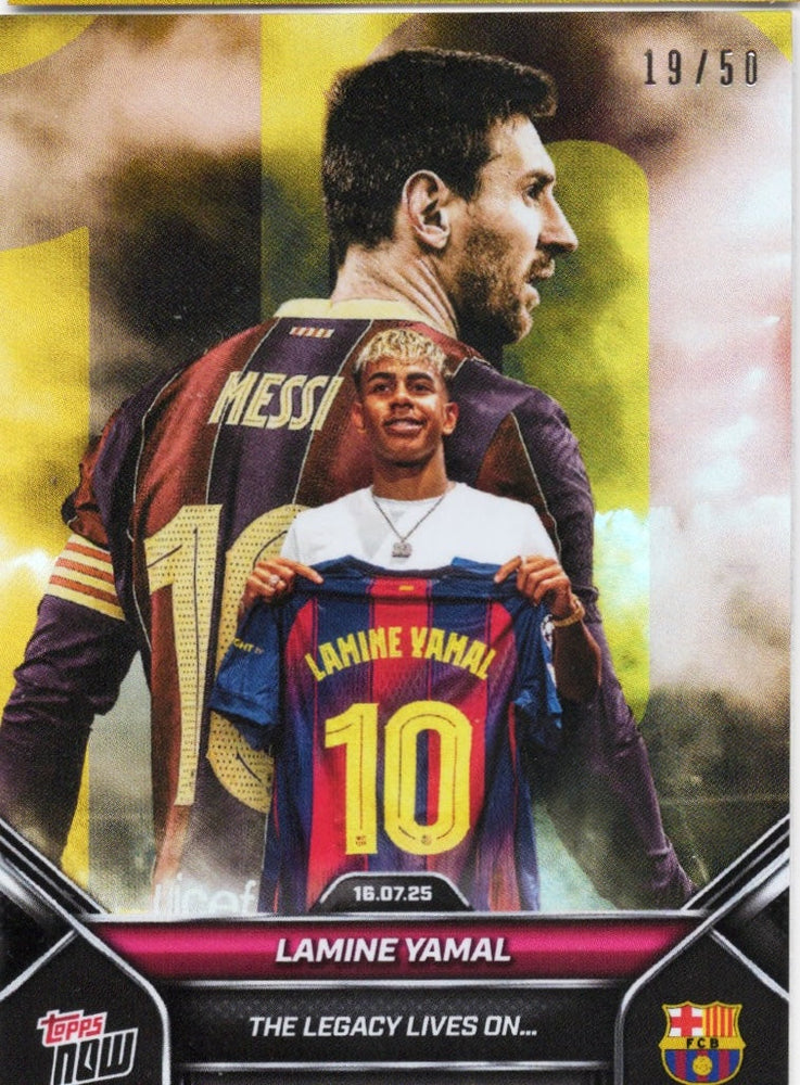 2025 Topps Now Lamine Yamal #2 The Legacy Lives On Gold /50 Soccer Card (ONLINE ORDER ONLY)