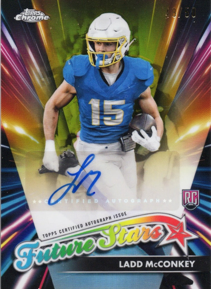 2024 Topps Chrome Ladd McConkey #FSALM Future Stars Autograph /50 Rookie RC Football Card (ONLINE ORDER ONLY)