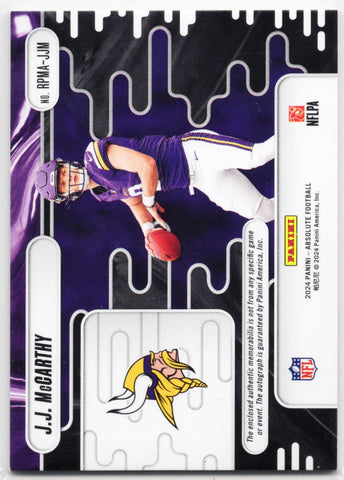 2024 Panini Absolute JJ McCarthy #RPMAJJM Rookie Premiere Patch Auto /299 Rookie RC Football Card (ONLINE ORDER ONLY)