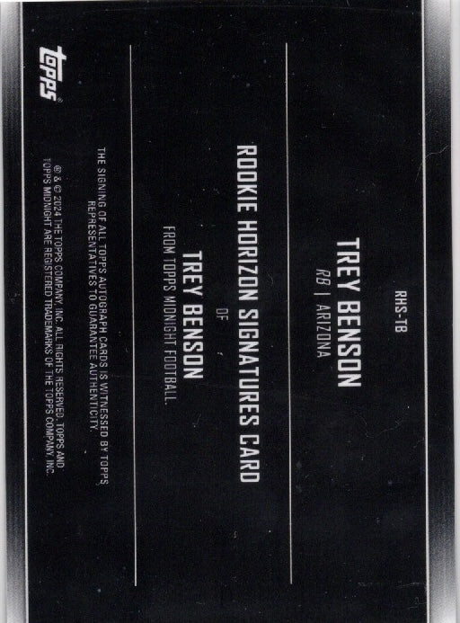 2024 Topps Midnight Trey Benson #RHSTB Horizon Autograph Rookie RC Football Card (ONLINE ORDER ONLY)