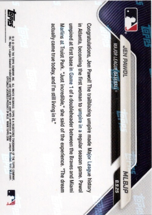 2025 Topps Now Jen Pawol #MLBJP Gold Foil /50 Baseball Card (ONLINE ORDER ONLY)