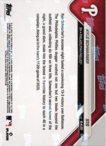 2025 Topps Now Kyle Schwarber #515 Gold Foil /50 Philadelphia Phillies Baseball Card (ONLINE ORDER ONLY)