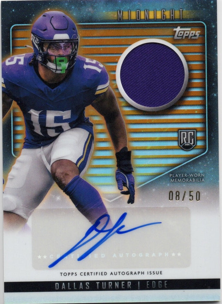 2024 Topps Midnight Dallas Turner #RJADT Rookie Jersey Autograph /50 Minnesota Vikings Rookie RC Football Card (ONLINE ORDER ONLY)