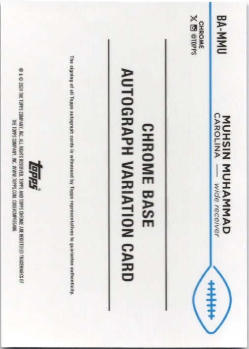 2024 Topps Chrome Mushin Muhammad #BAMMU Chrome Auto Blue /150 Carolina Panthers Football Card (ONLINE ORDER ONLY)
