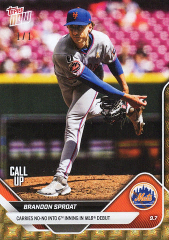 2025 Topps Now Brandon Sproat #672 Superfractor 1/1 New York Mets Rookie RC Baseball Card (ONLINE ORDER ONLY)