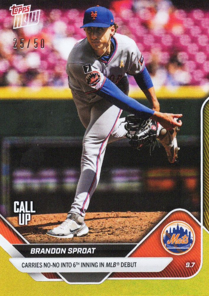 2025 Topps Now Brandon Sproat #672 Gold Foil /50 New York Mets Rookie RC Baseball Card (ONLINE ORDER ONLY)