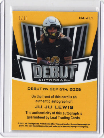 2025 Leaf Metal JuJu Lewis #DAJL1 Debut Auto /11 Colorado Buffaloes Rookie RC Football Card (ONLINE ORDER ONLY)