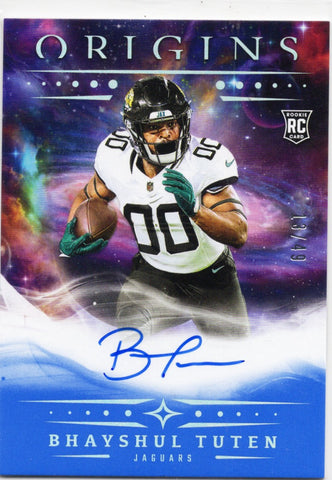 2025 Panini Origins Bhayshul Tuten #RABTU Blue Auto /49 Jacksonville Jaguars Rookie RC Football Card (ONLINE ORDER ONLY)