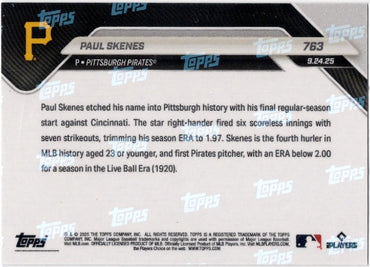 2025 Topps Now Paul Skenes #763 Orange Foil /50 Pittsburgh Pirates Baseball Card (ONLINE ORDER ONLY)