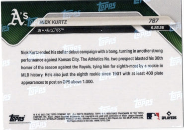 2025 Topps Now Nick Kurtz #787 Gold Foil /50 Athletics Rookie RC Baseball Card (ONLINE ORDER ONLY)