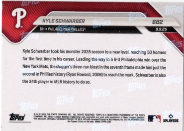 2025 Topps Now Kyle Schwarber #682 Orange Foil /25 Philadelphia Phillies Baseball Card (ONLINE ORDER ONLY)