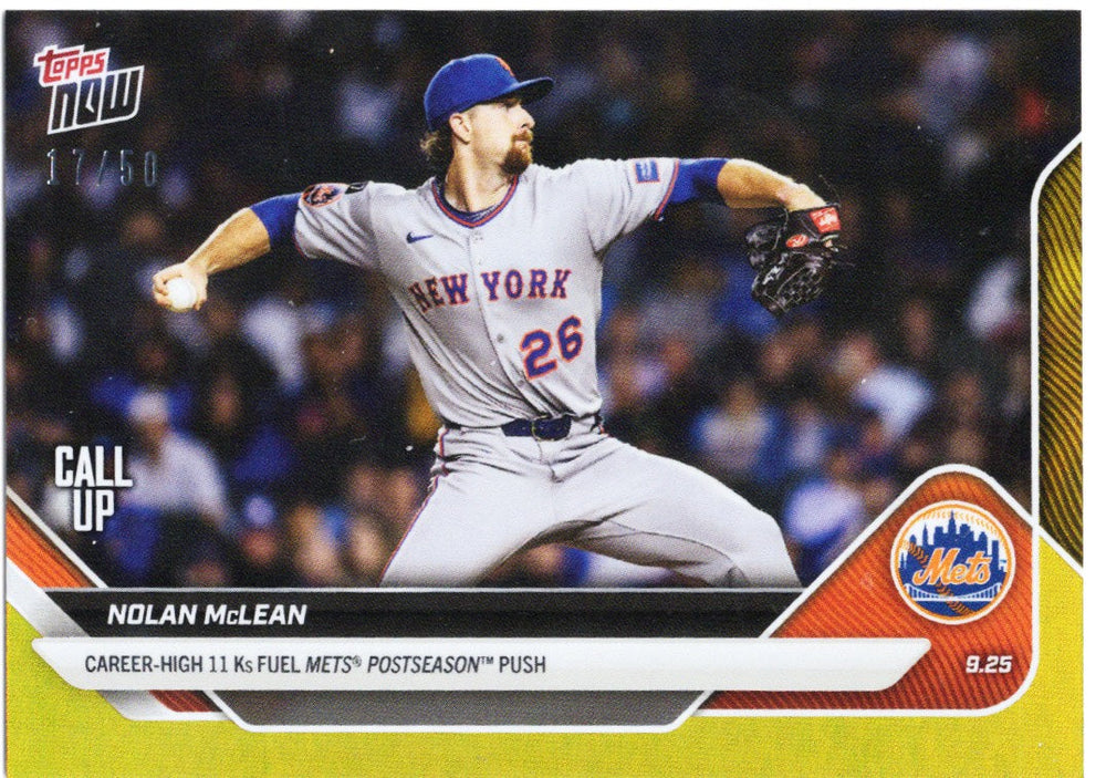 2025 Topps Now Nolan McLean #771 Gold Foil /50 New York Mets Rookie RC Baseball Card (ONLINE ORDER ONLY)