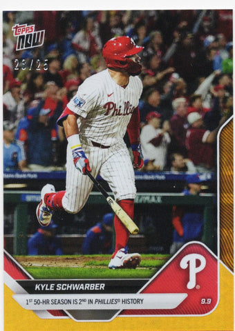2025 Topps Now Kyle Schwarber #682 Orange Foil /25 Philadelphia Phillies Baseball Card (ONLINE ORDER ONLY)
