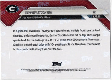 2025 Topps Bowman U Now Gunner Stockton #12 Orange Foil /25 Georgia Bulldogs Rookie RC Football Card (ONLINE ORDER ONLY)