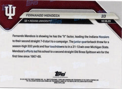 2025 Topps Bowman U Now Fernando Mendoza #33 Orange Foil /25 Indiana Hoosiers Rookie RC Football Card (ONLINE ORDER ONLY)