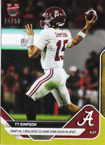 2025 Topps Bowman U Now Ty Simpson #22 Gold Foil /50 Alabama Crimson Tide Rookie RC Football Card (ONLINE ORDER ONLY)